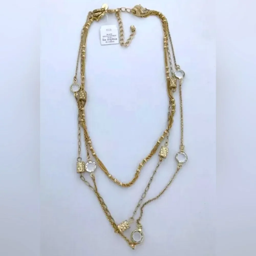 LIA SOPHIA GOLD TONE 3 STRAND CUT RESIN 17
